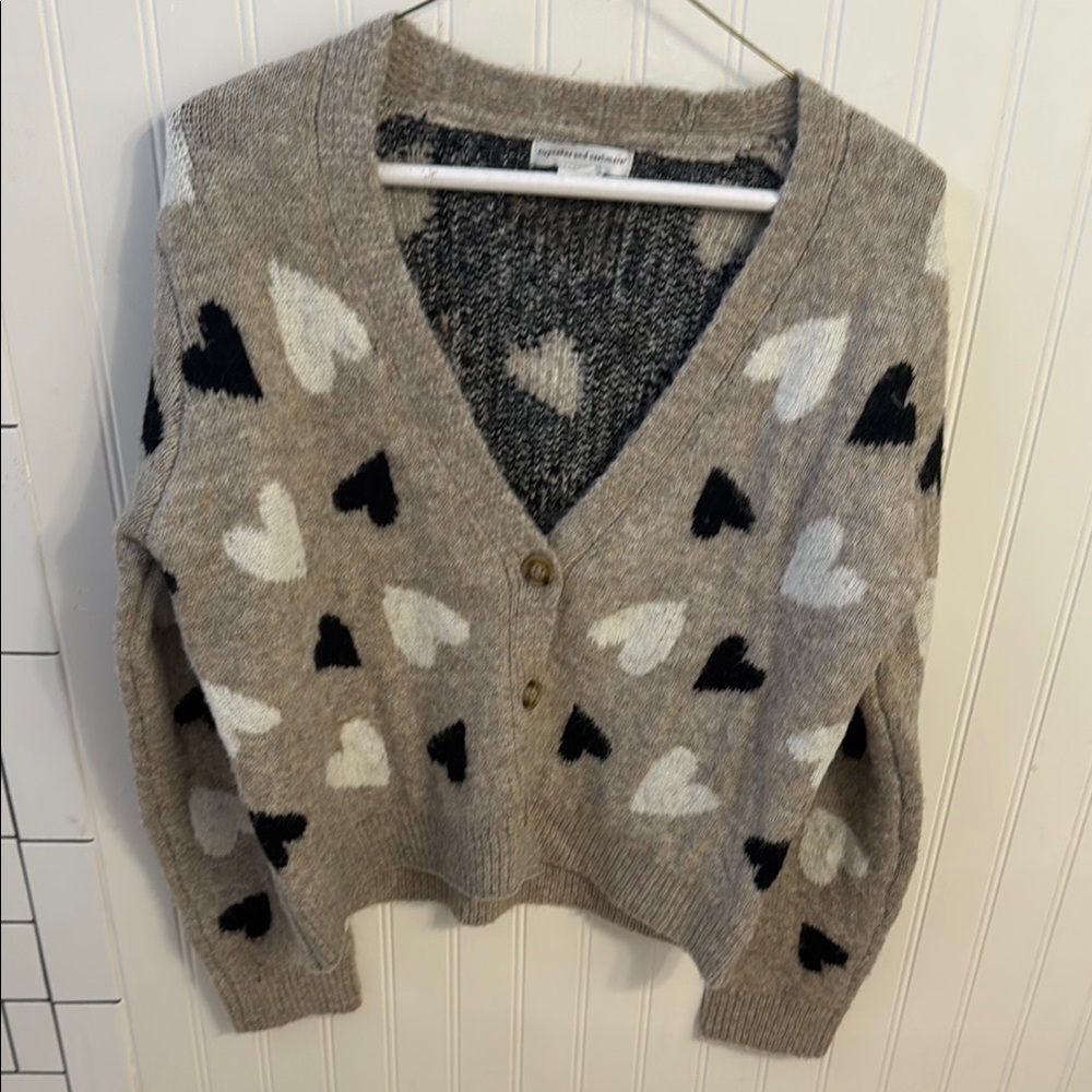 Cupcakes & Cashmere Tan and Black Heart Cardigan Sweater